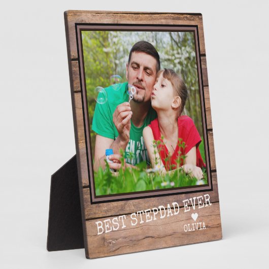 最高のStepdad Ever写真素朴ウパーソナライズされたド フォトプラーク (側面)