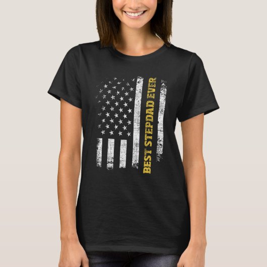 最高のStepdad Ever USAアメリカ国旗Stepfapfather Bo Tシャツ (正面)