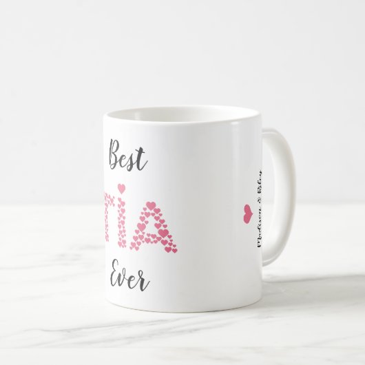 最高のTia Ever Pinkハートキュートパーソナライズされた コーヒーマグカップ (正面右)
