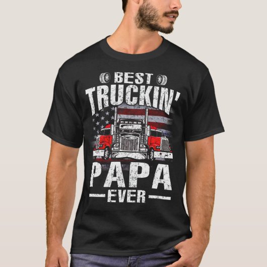 最高のTruckin Papa Ever USA国旗Tシャツ父の Tシャツ (正面)