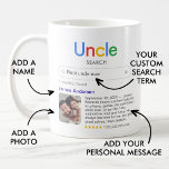 最高のUncle Ever検索結果の写真とメッセージ コーヒーマグカップ<br><div class="desc">このよくはしゃぐ心温まるマグカップデザインは、今まで祝の叔父にする究極の最高の方法である。検索エンジンの結果のように見えるように設計され、それは個人的なメッセージとの写真で完全なトップ"結果"としてあなたの叔父をユーモラスに確認カスタムする。そして鮮やかデザインは心情に満ちた説明と星の評価と組み合わされ、おもしろいと意味のある要素の両方を作り出す。誕生日、父の日、クリスマス、または単にあなたの感謝を示すために贈り物として完璧なこのマグカップユニークは、あなたの叔父にあなたが共有の特別な絆を思い出させる思いやりのある形見である。</div>