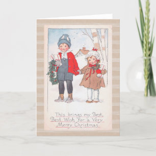 最高のWishes Christmas Children Boy Girlヴィンテージ シーズンカード