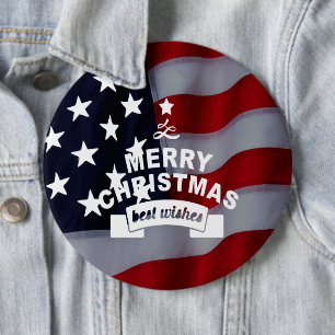 最高のWishes Merry Christmas 統一された州Flag Art 缶バッジ
