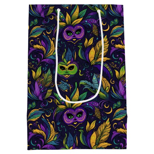 最高傑作マルディグラスマスクパターン ミディアムペーパーバッグ (裏面)