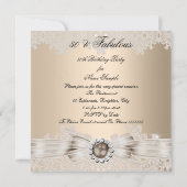 最高50フォトクリームベージュブラウンパールレース 招待状 (裏面)