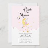 月うさぎピンクのハート女の子の赤ちゃんシャワー 招待状 (正面)