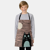 月おもしろいを見る猫 エプロン (着用した状態)