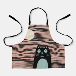 月おもしろいを見る猫 エプロン