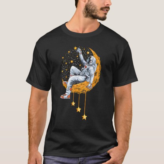 月おもしろい惑星宇宙飛行士カラフル宇宙 Tシャツ (正面)