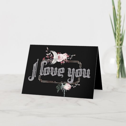 月およびワタリガラスの水彩画のバレンタインのカード シーズンカード (正面)