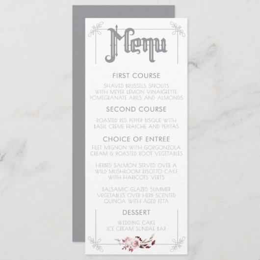 月およびワタリガラスの水彩画の結婚式メニュー メニュー (正面/裏面)