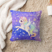 月および星とのかわいいかわいいのパステル調のユニコーン クッション (ブランケット)