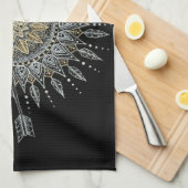 月および星の夜空の山地の曼荼羅 キッチンタオル (四つ折り)