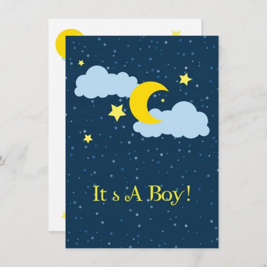 月および星の男の赤ちゃんのシャワーの招待状 招待状 (正面/裏面)