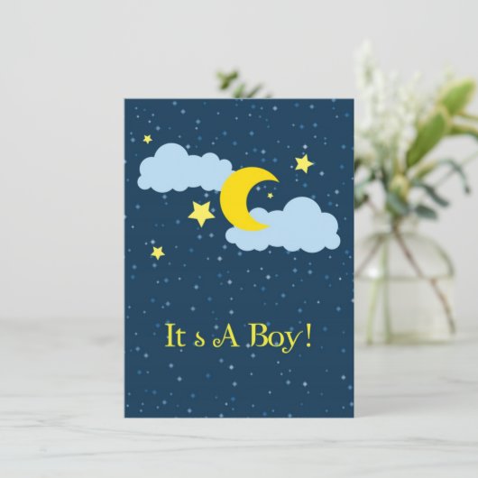 月および星の男の赤ちゃんのシャワーの招待状 招待状 (スタンド正面)