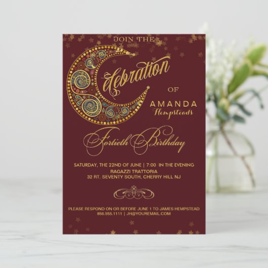 月および星の第40誕生日のパーティの招待状 招待状 (スタンド正面)