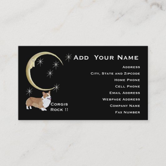 月および星を持つペンブロークのウェルシュコーギー 名刺 (正面)