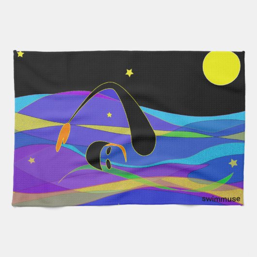 月および星夜泳ぐ人 キッチンタオル (横)