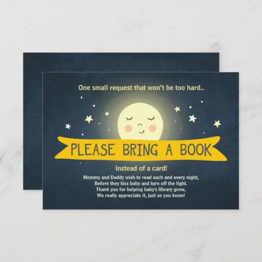 月および背部ベビーシャワーにブックカードを持って来て下さい エンクロージャーカード (正面/裏面)