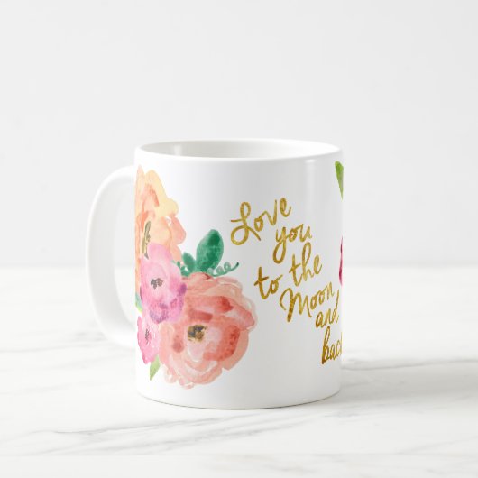 月および背部花のマグに愛して下さい コーヒーマグカップ (正面左)