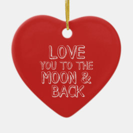 月および背部赤いクリスマスのハートに愛して下さい セラミックオーナメント