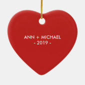 月および背部赤いクリスマスのハートに愛して下さい セラミックオーナメント (裏面)