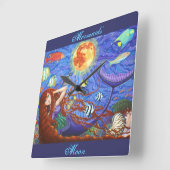 月および魚が付いているコルセットの赤毛の人魚 スクエア壁時計 (傾斜)