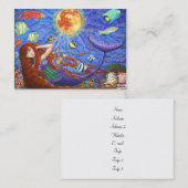 月および魚が付いているコルセットの赤毛の人魚 名刺 (正面/裏面)