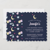 月お洒落星と雲オンブルー誕生日 招待状 (正面)