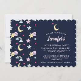 月お洒落星と雲オンブルー誕生日 招待状