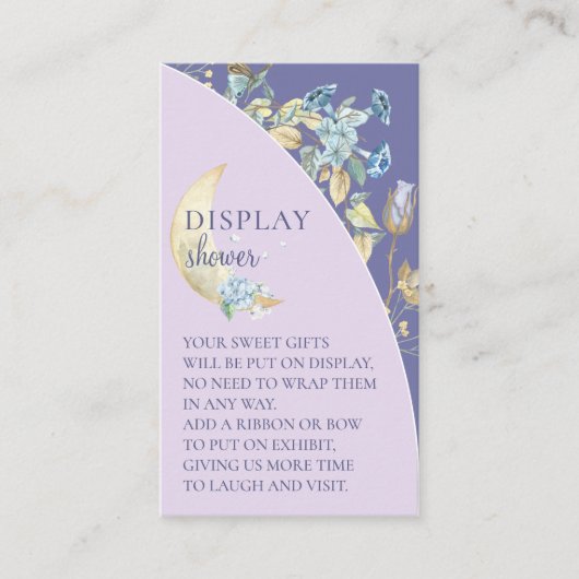 月お洒落紫色の赤ちゃんシャワー表示シャワー エンクロージャーカード (正面)