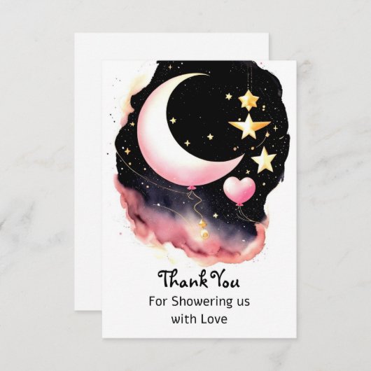 月お洒落&星の水彩赤ちゃんシャワー サンキューカード (正面/裏面)