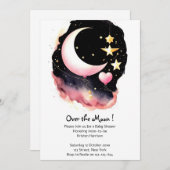 月お洒落&星の水彩赤ちゃんシャワー 招待状 (正面/裏面)