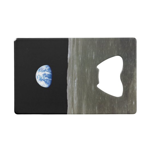 月からの地球の黒い宇宙：地球の上昇 クレジットカード栓抜き (正面(横))