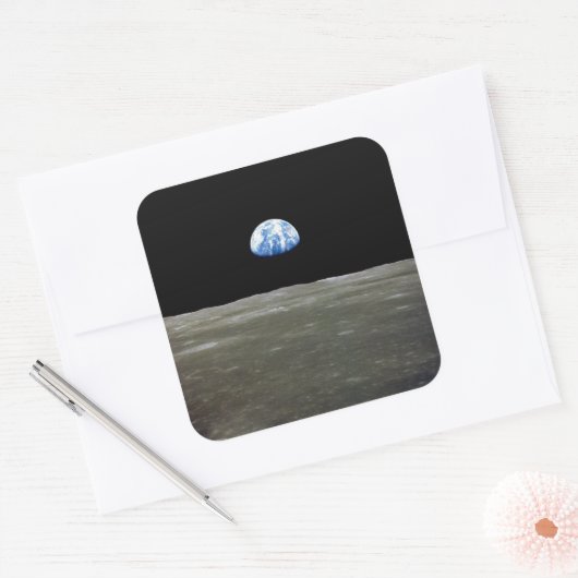 月からの地球の黒い宇宙：地球の上昇 スクエアシール (封筒)