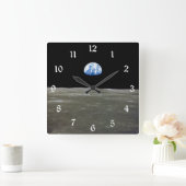 月からの地球の黒い宇宙:地球の上昇 スクエア壁時計 (ホーム)