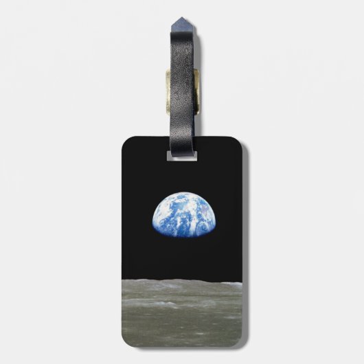 月からの地球の黒い宇宙：地球の上昇 ラゲッジタグ (裏面縦)