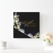 「月から黒い白いハート」と時間 スクエア壁時計 (ホーム)