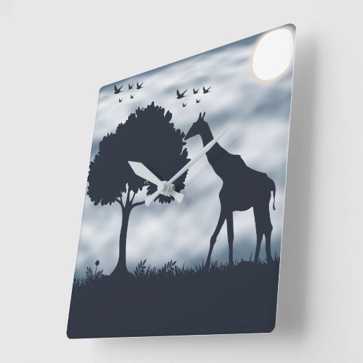 月がキリンにささやく時 スクエア壁時計 (傾斜)