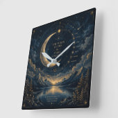 月が導く | 月と星の天体アート スクエア壁時計 (傾斜)