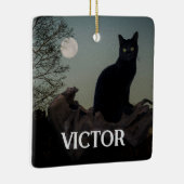 月が木の枝に生える黒猫 セラミックオーナメント (右)