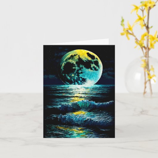月が水の上に カード (黄色い花)