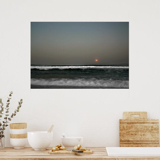 月が波の上に ポスター (キッチン)