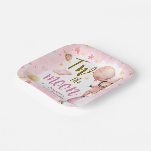 月が2つ！女子宇宙飛行士宇宙2nd Birthday ペーパープレート (傾斜あり)