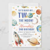 月が2つ！男の子銀河系宇宙2nd誕生日パーティー 招待状 (正面)