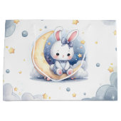 月でおすわりしているかわいいウサギ ラージペーパーバッグ (正面)