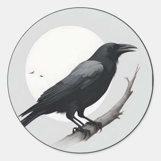 月でカラス ラウンドシール (正面)