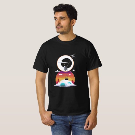 月でスイングするスケルトン Tシャツ (正面フル)