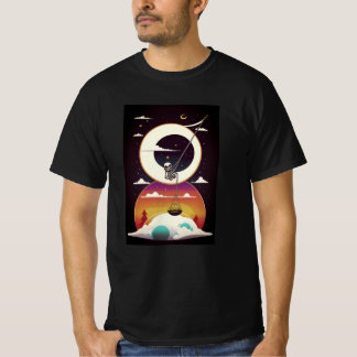 月でスイングするスケルトン Tシャツ