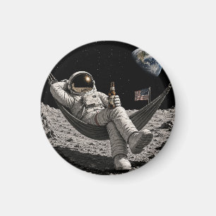 月でビールを楽しむ宇宙飛行士 マグネット